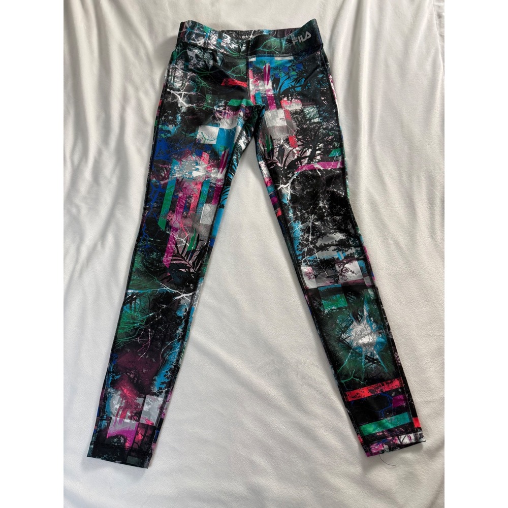 Fila Sport Running Leggings Womens XS Multi Color Abstract Graphic Print Tights